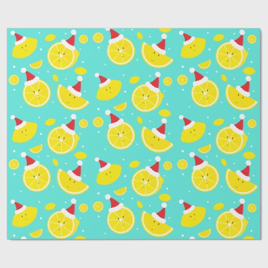 Happy Lemons Weihnachtsmannmützen Pattern Geschenkpapier (Flach)