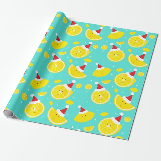 Happy Lemons Weihnachtsmannmützen Pattern Geschenkpapier (Ungerollt)