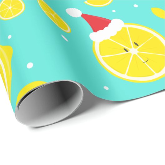Happy Lemons Weihnachtsmannmützen Pattern Geschenkpapier (Rolleneckpunkt)