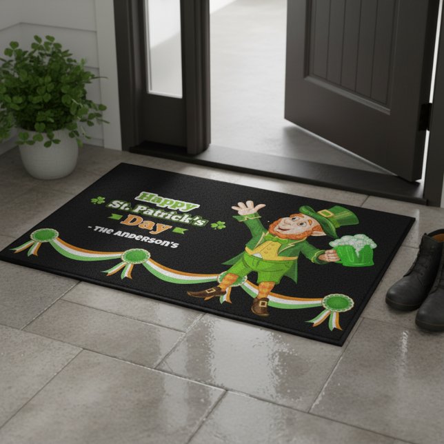 Happy Leprechaun St Patrick's Personalisiert Doorm Fußmatte (Happy Leprechaun St Patrick's Personalized Doormat)
