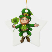 Happy Leprechaun und Kleeblatt Keramik Ornament (Hinten)