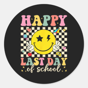 Happy letzten Tag der Schule Groovy Lächeln Gesich Runder Aufkleber