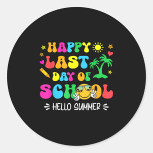 Happy letzten Tag der Schule Hallo Sommer Schüler Runder Aufkleber