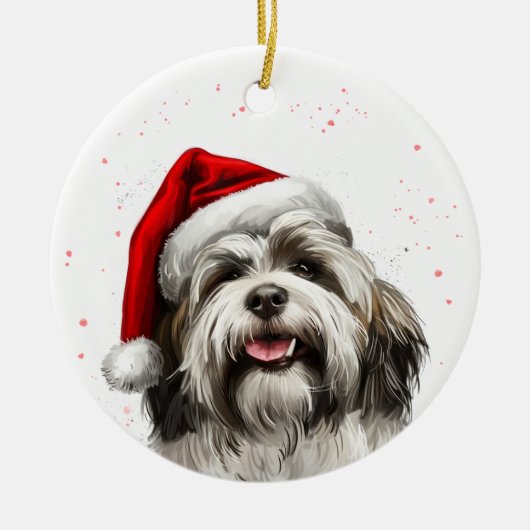 Happy Lhasa Apso Dog Christmas Personalized Keramik Ornament (Vorne)