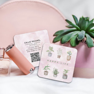 Happy Life Green Pflanze Quadratische Visitenkarte