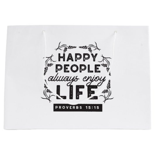 Happy Life with Faith – Proverbs 15:15 Art Große Geschenktüte (Vorderseite)