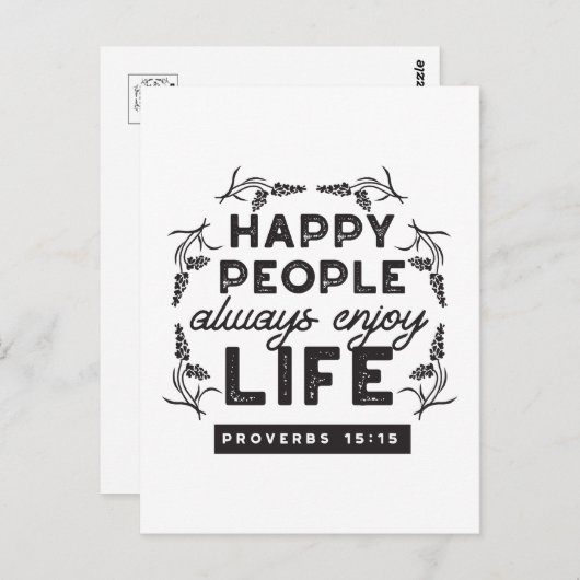 Happy Life with Faith – Proverbs 15:15 Art Postkarte (Vorne/Hinten)