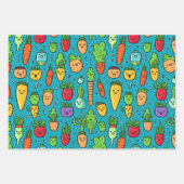 Happy Lil' Veggie Characters Wrapping Paper Geschenkpapier Set (Vorderseite 2)