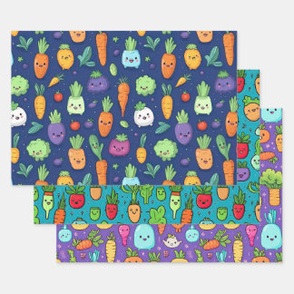 Happy Lil' Veggie Characters Wrapping Paper Geschenkpapier Set