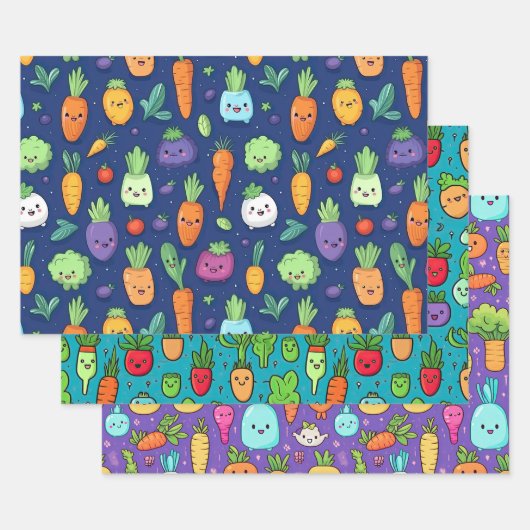 Happy Lil' Veggie Characters Wrapping Paper Geschenkpapier Set (Set)