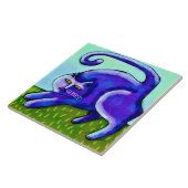 Happy Lila Cat Abstrakt Painting Fliese (Seite)