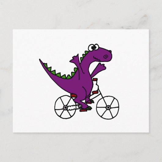 Happy Lila Dinosaur Reiten Fahrrad Postkarte (Vorderseite)