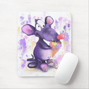 Happy Lila Mouse Eat Ice Cream - Funny Malerei Mousepad