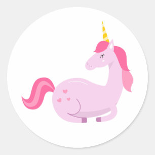 Happy Lila Pastel Unicorn, rosa Herzen und Haare Runder Aufkleber