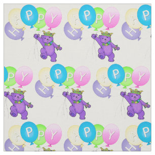 Happy Lila Teddy Bear Prinzessin mit Balloons Stoff