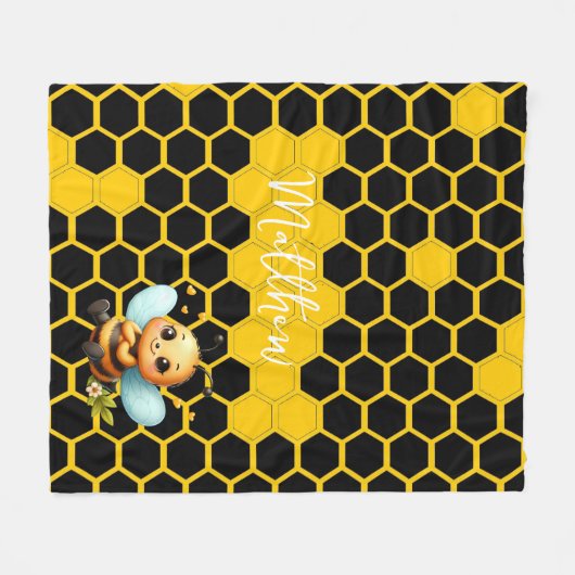 Happy Little Bee-customizable Fleecedecke (Vorderseite (Horizontal))
