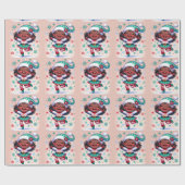 Happy Little Black Girl Weihnachtself Geschenkpapier (Flach)