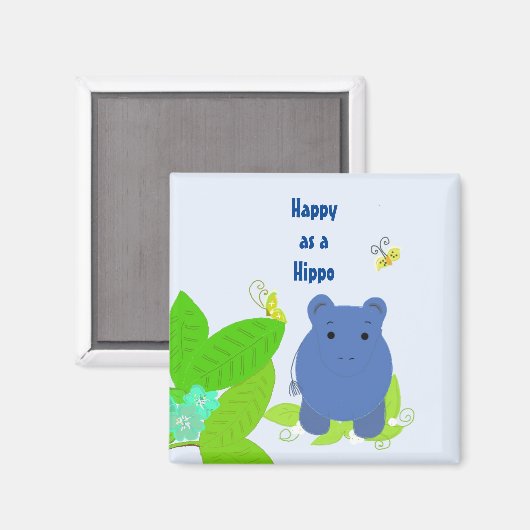 Happy Little Blue Hippo Magnet (Vorderseite/Rückseite)