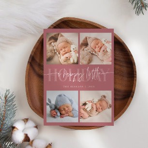 Happy Little Holiday Pink Multi Foto Birth Ankündigung