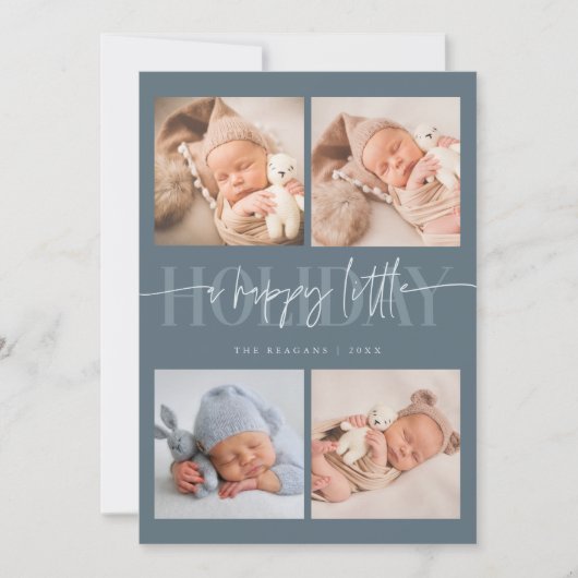 Happy Little Holiday Slate Blue Multi Foto Birth Ankündigung (Vorderseite)
