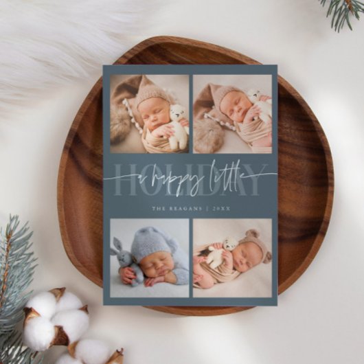 Happy Little Holiday Slate Blue Multi Foto Birth Ankündigung