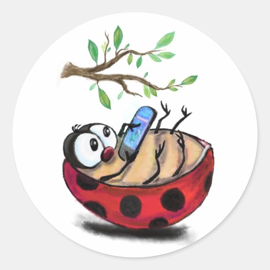 Happy Little Ladybug mit Phone Funny Sticker (Vorderseite)
