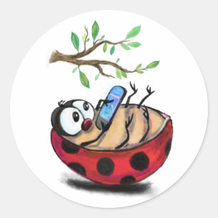 Happy Little Ladybug mit Phone Funny Sticker