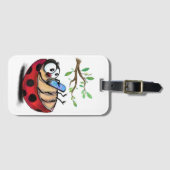 Happy Little Ladybug mit Telefon - Cartoon Zeichne Gepäckanhänger (Vorderseite (Horizontal))