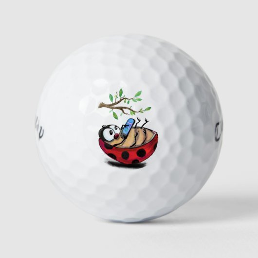 Happy Little Ladybug mit Telefon - Cartoon Zeichne Golfball (Vorderseite)