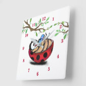 Happy Little Ladybug mit Telefon - Cartoon Zeichne Quadratische Wanduhr (Winkel)