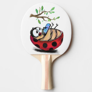 Happy Little Ladybug mit Telefon - Cartoon Zeichne Tischtennis Schläger