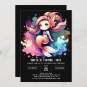 Happy Little Mermaid Birthday Einladung (Vorne/Hinten)