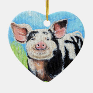 Happy Little Pig Painting Keramikornament