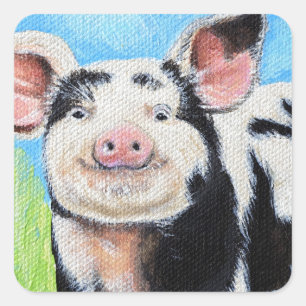 Happy Little Pig Painting Quadratischer Aufkleber
