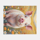 Happy Little Pig Sunny Daisy Field Fleecedecke (Vorderseite (Horizontal))