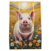 Happy Little Pig Sunny Daisy Field Mittlere Geschenktüte (Rückseite)