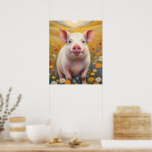 Happy Little Pig Sunny Daisy Field Poster (Küche)