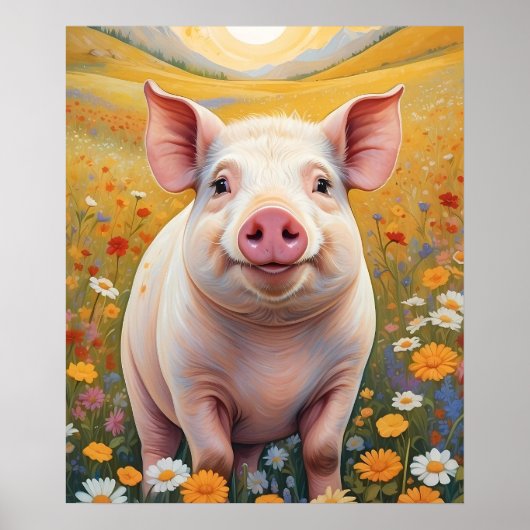 Happy Little Pig Sunny Daisy Field Poster (Vorne)