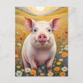 Happy Little Pig Sunny Daisy Field Postkarte (Vorderseite)