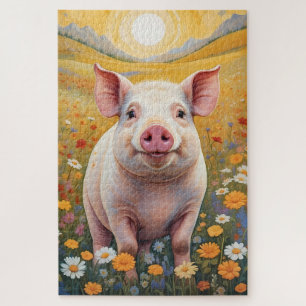 Happy Little Pig Sunny Daisy Field Puzzle