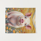 Happy Little Pig Sunny Daisy Field Wandteppich (Vorderseite (Horizontal))