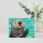 Happy Little Sea Otter Malerei Postkarte (Stehend Vorderseite)