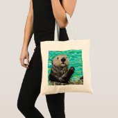 Happy Little Sea Otter Malerei Tragetasche (Vorderseite (Produkt))