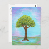 Happy Little Tree Whimsica Landschaft Kunst, Dicht Postkarte (Vorne/Hinten)