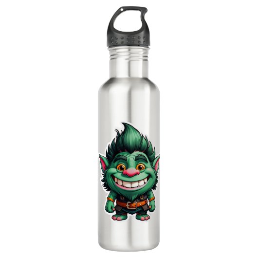 Happy Little Troll Chibi Illustration Edelstahlflasche (Vorderseite)