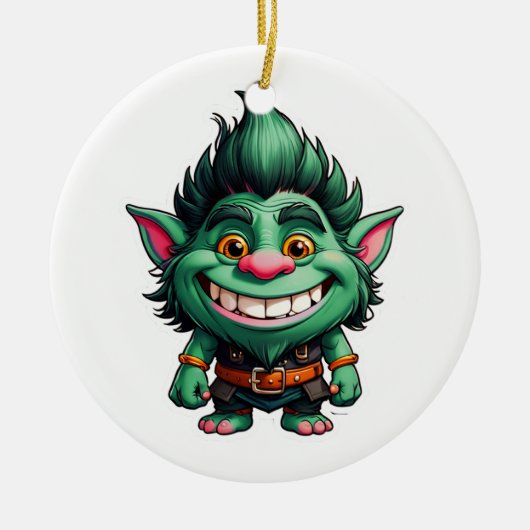 Happy Little Troll Chibi Illustration Keramik Ornament (Vorne)