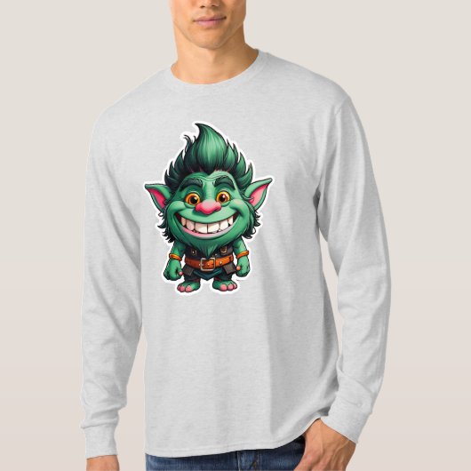 Happy Little Troll Chibi Illustration Long Sleeve T-Shirt (Vorderseite)