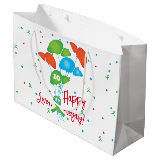 Happy Liver-Jubiläum Balloons Transplant Große Geschenktüte (Rückseite Schrägansicht)