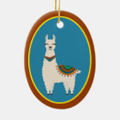Happy Llama auf Blue Keramik Ornament (Hinten)