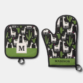 Happy Llama Pattern Ofenhandschuh & Topflappen-Set (Vorderseite)